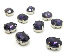Load image into Gallery viewer, 10 Pieces 8x10mm Dark Purple Oval Sew On Rhinestones|Glass Stones|Metal Claw Clasp|4 Hole Silver Setting|Bead Jewelry Supplies Decoration