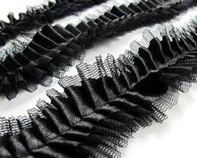 Charger l&#39;image dans la galerie, Pleated Trim|Ruffled Ribbon|1 7/16 Inches Pleated Black Satin Trim|Ric Rac Trim|Retro Handmade Supplies|Pillow Case|Hair Supplies