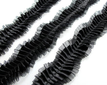 Load image into Gallery viewer, Pleated Trim|Ruffled Ribbon|1 7/16 Inches Pleated Black Satin Trim|Ric Rac Trim|Retro Handmade Supplies|Pillow Case|Hair Supplies