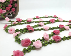 2 Yards Pink Fuchsia Woven Rococo Ribbon Trim|Decorative Floral Ribbon|Scrapbook Materials|Clothing|Decor|Craft Supplies