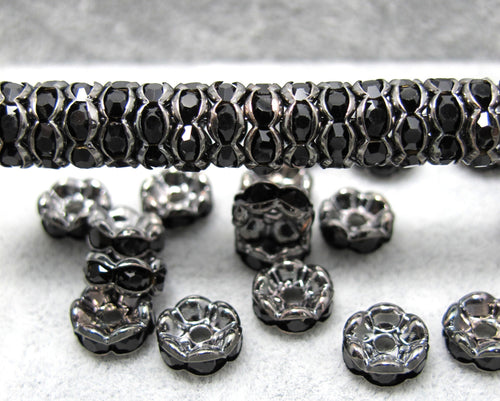 25 Pieces 8mmRhinestone Rondelles|Grey & Black|Spacer Beads|Beading Supplies|Jewelry Findings|Wavy Beads|Bead Findings|Rondelle Beads