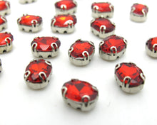 Load image into Gallery viewer, 10 Pieces 6x8mm Octagon Red Tiny Sew On Rhinestones|Glass Stones|Metal Claw Clasp|4 Hole Silver Setting|Bead Jewelry Supplies Decoration