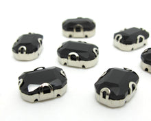Charger l&#39;image dans la galerie, 10 Pieces 10x14mm Octagon Black Sew On Rhinestones|Glass Stones|Metal Claw Clasp|4 Hole Silver Setting|Bead Jewelry Supplies Decoration