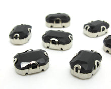 画像をギャラリービューアに読み込む, 10 Pieces 10x14mm Octagon Black Sew On Rhinestones|Glass Stones|Metal Claw Clasp|4 Hole Silver Setting|Bead Jewelry Supplies Decoration