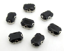 Load image into Gallery viewer, 10 Pieces 10x14mm Octagon Black Sew On Rhinestones|Glass Stones|Metal Claw Clasp|4 Hole Silver Setting|Bead Jewelry Supplies Decoration