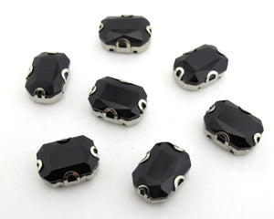 10 Pieces 10x14mm Octagon Black Sew On Rhinestones|Glass Stones|Metal Claw Clasp|4 Hole Silver Setting|Bead Jewelry Supplies Decoration