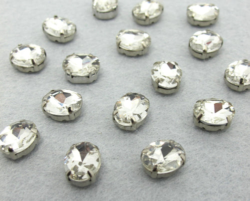 10 Pieces 8x10mm Oval Transparent Sew On Rhinestones|Glass Stone|Metal Claw Clasp|4 Hole Silver Setting|Bead Jewelry Supplies Decoration