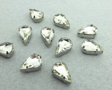 Load image into Gallery viewer, 10 Pieces 8x13mm Teardrop Transparent Sew On Rhinestones|Glass Stone|Metal Claw Clasp|4 Hole Silver Setting|Bead Jewelry Supplies Decoration