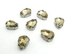 Load image into Gallery viewer, 10 Pieces 10x14mm Light Brown Teardrop Sew On Rhinestones|Glass Stones|Metal Claw Clasp|4 Hole Silver Setting|Bead Jewelry Supplies Decor