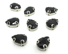 Load image into Gallery viewer, 10 Pieces 10x14mm Black Teardrop Sew On Rhinestones|Glass Stones|Metal Claw Clasp|4 Hole Silver Setting|Bead Jewelry Supplies Decoration