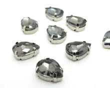 Load image into Gallery viewer, 10 Pieces 10x14mm Teardrop Grey Sew On Rhinestones|Glass Stones|Metal Claw Clasp|4 Hole Silver Setting|Bead Jewelry Supplies Decoration