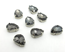 Charger l&#39;image dans la galerie, 10 Pieces 10x14mm Teardrop Grey Sew On Rhinestones|Glass Stones|Metal Claw Clasp|4 Hole Silver Setting|Bead Jewelry Supplies Decoration