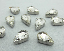 Charger l&#39;image dans la galerie, 10 Pieces 8x13mm Teardrop Transparent Sew On Rhinestones|Glass Stone|Metal Claw Clasp|4 Hole Silver Setting|Bead Jewelry Supplies Decoration