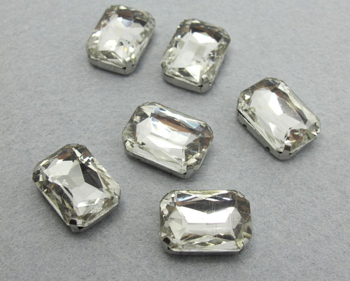 10 Pieces 13x18mm Transparent Octagon Sew On Rhinestones|Glass Stones|Metal Claw Clasp|4 Hole Silver Setting|Bead Jewelry Supplies Decor