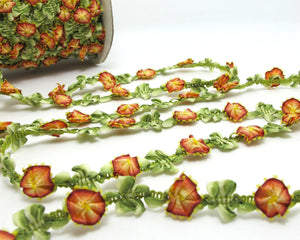 2 Yards Orange Ombre Flower Woven Rococo Ribbon Trim|Decorative Floral Ribbon|Scrapbook Materials|Decor|Craft Supplies