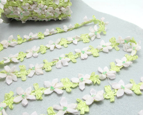 2 Yards Beaded Flower Woven Rococo Ribbon Trim|Decorative Floral Ribbon|Scrapbook Materials|Decor|Craft Supplies