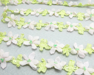 2 Yards Beaded Flower Woven Rococo Ribbon Trim|Decorative Floral Ribbon|Scrapbook Materials|Decor|Craft Supplies