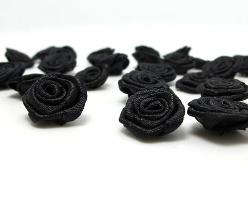 20 Pieces 5/8 Inch Black Satin Rolled Rose|Flowers|Craft Supplies|Doll Boutique|Hair Accessory Material|Bow|Decoration|Carnation
