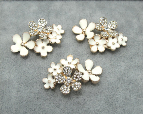 2 Pieces 18x25mm Gold Metal Floral Cluster Buttons with Rhinestone and Pearls|Flower Button|Sew On Button|Decorative Button|Cabochon