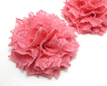 Load image into Gallery viewer, 3 15/16 Inches Pleated Lace Flower|Fuchsia Pink Lace Flower Applique|Hair Supplies|Decorative Flower|Scrapbook Embellishment