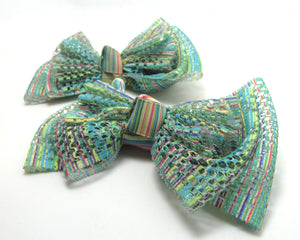5 1/8 Inches Lace Bow|Stripy Hair Bow|Clothing Bow|Butterfly Bow|Bow Clip Barette|Custom Make|Embellishment|