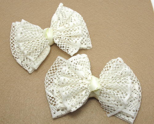 5 1/8 Inches Lace Bow|Stripy Hair Bow|Clothing Bow|Butterfly Bow|Bow Clip Barette|Custom Make|Embellishment|
