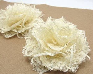 3 15/16 Inches Pleated Lace Flower|Ivory Lace Flower Applique|Hair Supplies|Decorative Flower|Scrapbook Embellishment