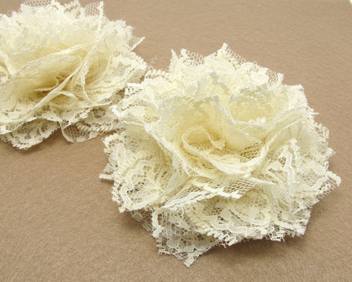 3 15/16 Inches Pleated Lace Flower|Ivory Lace Flower Applique|Hair Supplies|Decorative Flower|Scrapbook Embellishment