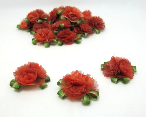 3 Pieces Flower Applique with Leaf Loop|Delicate Embellishment|Rosette Rose Flower|Baby Doll Quilting|Flower Boutique|Decorative Flower