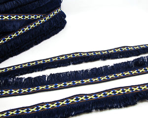 2 Yards 1 1/8 Inches Navy Woven Fringe Ribbon|Home Decor|Handmade Work Supplies|Decorative Embellishment Trim