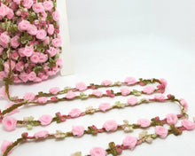 Load image into Gallery viewer, Compact Woven Rococo Ribbon Trim with Pink Rose Flower Buds|Decorative Floral Ribbon|Scrapbook Materials|Clothing|Decor|Craft Supplies
