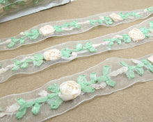 Load image into Gallery viewer, 1 Inch Embroidered Floral Chiffon Organza Ribbon Trim|Hand Woven Floral Pattern|Unique|Special|Colorful|Craft Supplies DIY