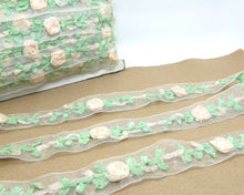 Load image into Gallery viewer, 1 Inch Embroidered Floral Chiffon Organza Ribbon Trim|Hand Woven Floral Pattern|Unique|Special|Colorful|Craft Supplies DIY
