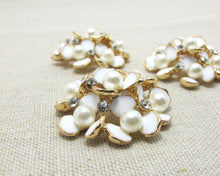 画像をギャラリービューアに読み込む, 2 Pieces 1 5/16 Inches Gold Metal Floral Cluster Buttons with Rhinestone and Pearls|Flower Button|Sew On Stone Button|Decorative Button