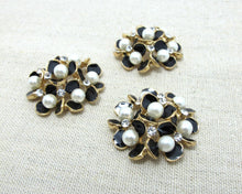 画像をギャラリービューアに読み込む, 2 Pieces 1 5/16 Inches Black Gold Metal Floral Cluster Buttons with Rhinestone and Pearls|Flower Button|Sew On Button|Decorative Button