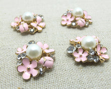 Load image into Gallery viewer, 2 Pieces 7/8 Inch Pink Gold Metal Floral Cluster Buttons with Rhinestone and Pearls|Flower Button|Sew On Stone Button|Decorative Button