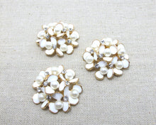 画像をギャラリービューアに読み込む, 2 Pieces 1 5/16 Inches Gold Metal Floral Cluster Buttons with Rhinestone and Pearls|Flower Button|Sew On Stone Button|Decorative Button