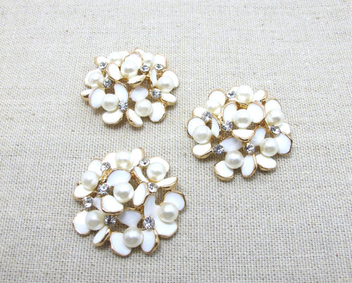 2 Pieces 1 5/16 Inches Gold Metal Floral Cluster Buttons with Rhinestone and Pearls|Flower Button|Sew On Stone Button|Decorative Button