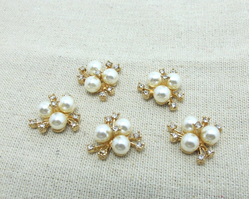 2 Pieces 20mm Gold Metal Floral Cluster Buttons with Rhinestone and Pearls|Flower Button|Sew On Stone Button|Decorative Button|Coat Button