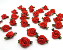 画像をギャラリービューアに読み込む, 30 Pieces Red Satin Rose Flower Buds with Leaf Loop|Solid Color|Flower Applique|Fabric Flower|Baby Doll|Craft Bow|Accessories Making