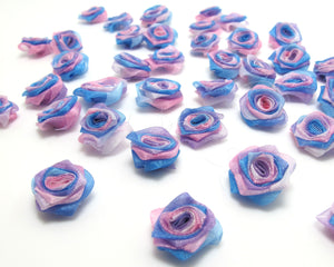 30 Pieces Large Chiffon Rose Flower Buds|Ombre Color|Blue|Purple|Flower Applique|Fabric Flower|Baby Doll|Craft Bow|Accessories Making