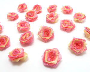 30 Pieces Large Chiffon Rose Flower Buds|Ombre Color|Pink|Yellow|Flower Applique|Fabric Flower|Baby Doll|Craft Bow|Accessories Making