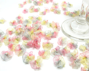 30 Pieces 9/16 Inch (15mm) Chiffon Ribbon Rosette Flower|Flower Applique|Flower with Pearl Center|Rose Buds|Quilting|Rose Motif