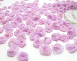 30 Pieces Chiffon Rose Flower Buds|Purple|Flower Applique|Fabric Flower|Baby Doll|Craft Bow|Accessories Making