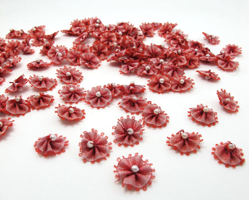 30 Pieces 9/16 Inch (15mm) Ombre Ribbon Flower with bead|Flower Applique|Ombre Roses|Quilting|Rose Motif|Embroidery Motif|Handmade