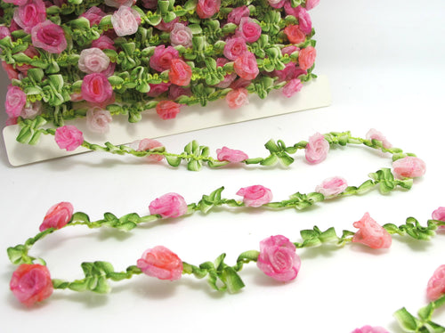 2 Yards Pink Woven Rococo Ribbon Trim|Decorative Floral Ribbon|Scrapbook Materials|Clothing|Decor|Craft Supplies