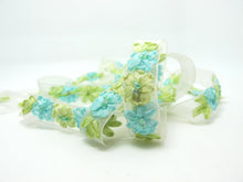 Load image into Gallery viewer, 3/4 inch Embroidered Floral Chiffon Ribbon Trim|Three Flowers in a Row with Beads Center|Unique|Colorful|Woven Chiffon Organza Ribbon