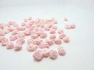30 Pieces 10mm Tiny Satin Rose Flower BudsPink|Flower Applique|Fabric Flower|Baby Doll|Craft Bow|Accessories Making
