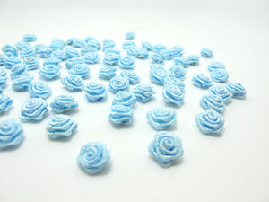 30 Pieces 10mm Tiny Satin Rose Flower Buds|Blue|Flower Applique|Fabric Flower|Baby Doll|Craft Bow|Accessories Making
