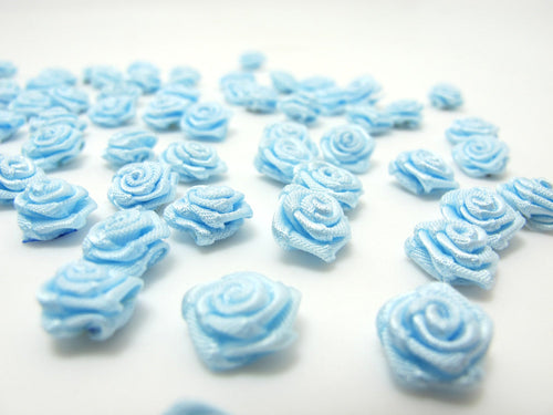 30 Pieces 10mm Tiny Satin Rose Flower Buds|Blue|Flower Applique|Fabric Flower|Baby Doll|Craft Bow|Accessories Making